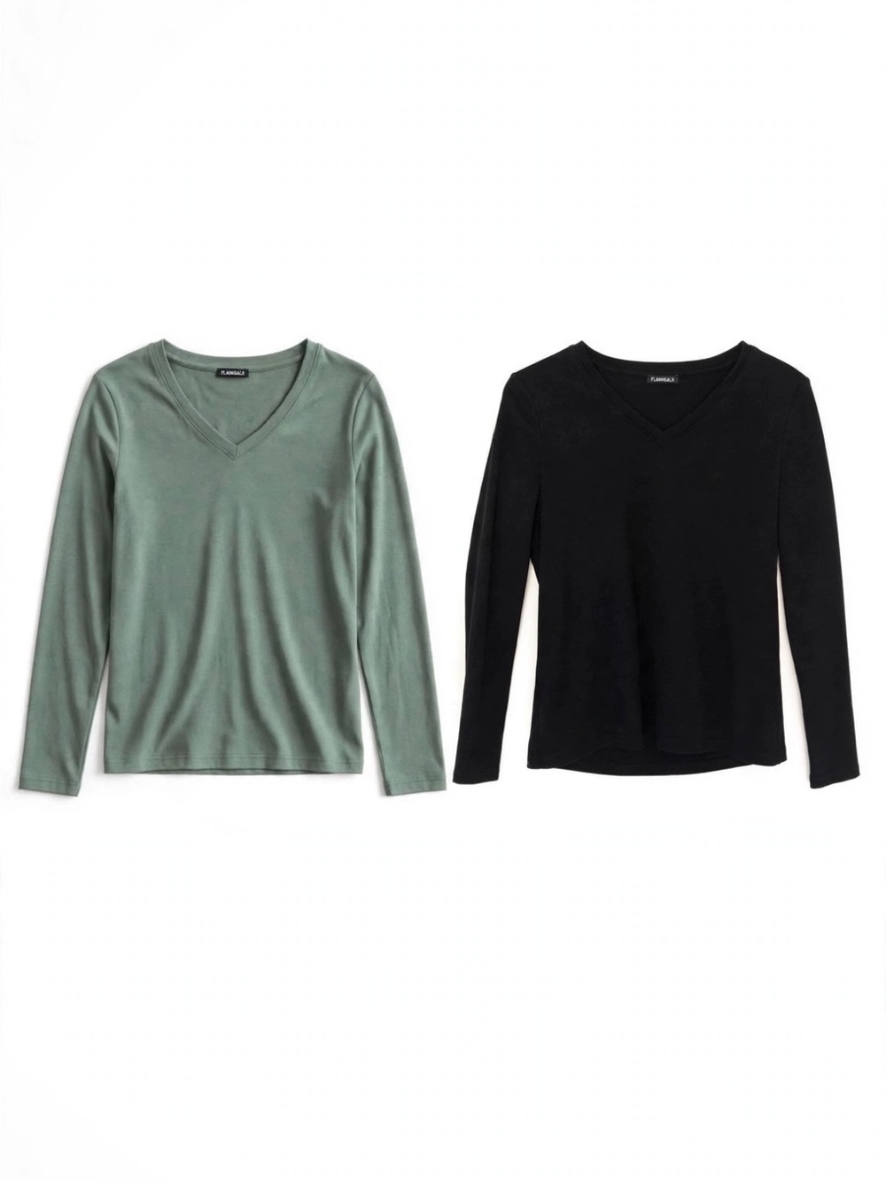 2/$20 Flamingals Women's Black V-Neck Long Sleeve Tops - Medium